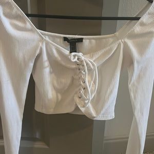 Ribbed white tie up shirt